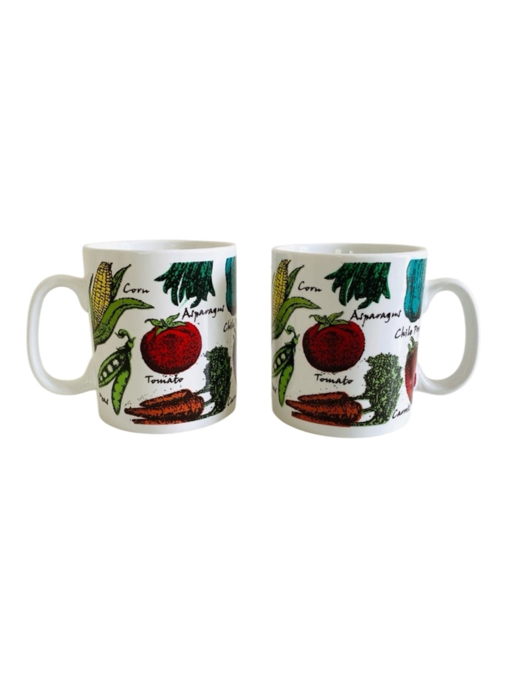 Vintage 70s / 80s Jumbo Soup Mug Chili Oversized Vegetables Ceramic Set of 2